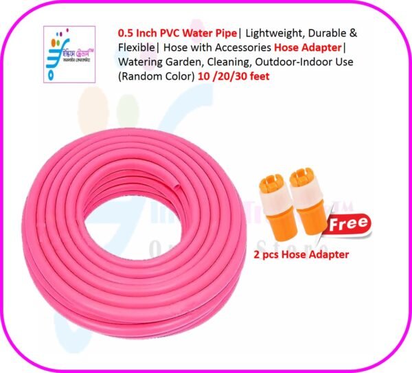 0.5 Inch 1/2 PVC Water Pipe| Lightweight, Durable & Flexible| Hose with Accessories Hose Adapter| Watering Garden, Cleaning, Outdoor-Indoor Use (Random Color) 10 /20/30 foot