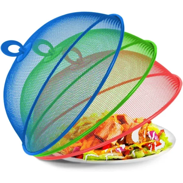খাবার ঢাকার জালি | 3 Pieces Food Cover Protector, Picnic Food Mesh Covers, Food Dome Mesh Cover, Screen Food Cover Tent, Reusable Stainless Steel Mesh Food Cover with Handle, for Kitchen, Picnic, Outdoor (3 Colors)
