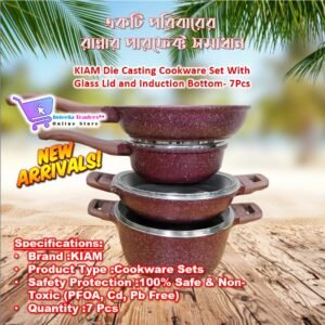 KIAM Die Casting Cookware Set With Glass Lid and Induction Bottom- 7Pcs