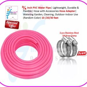 0.75 Inch 3/4 PVC Water Pipe| Lightweight, Durable & Flexible| Hose with Accessories SS Hose Clump| Watering Garden, Cleaning, Outdoor-Indoor Use (Random Color) 10 /20/30 foot