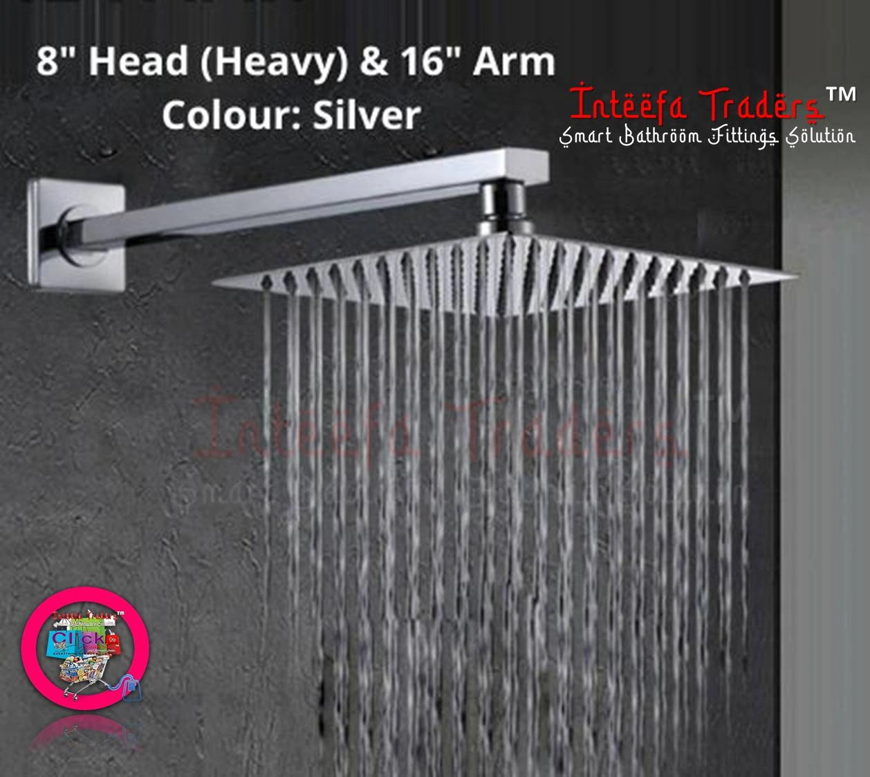 Rain Shower Head, Modern Ultra-thin Stainless Steel Rainfall Shower head for Bathroom, 8 inches, Square, Chrome & 16 inches Ceiling Mounted Shower Head Arm Bathroom Shower Head Bracket Bar G1/2 Shower Head Fixed Pipe Shower Head Holder