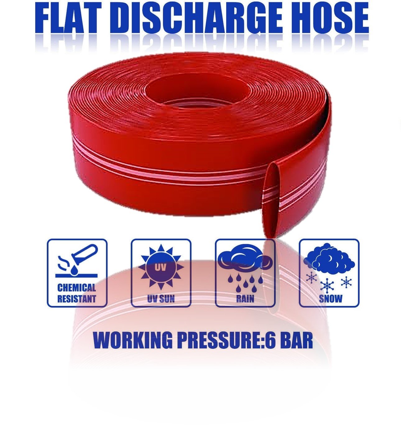 3 inches Red Heavy Duty Lay Flat Agricultural Mud Water Hose Irrigation Hose for Discharge or Backwash Water Transfer Applications, Reinforced PVC, 25'/50/100 feet Length