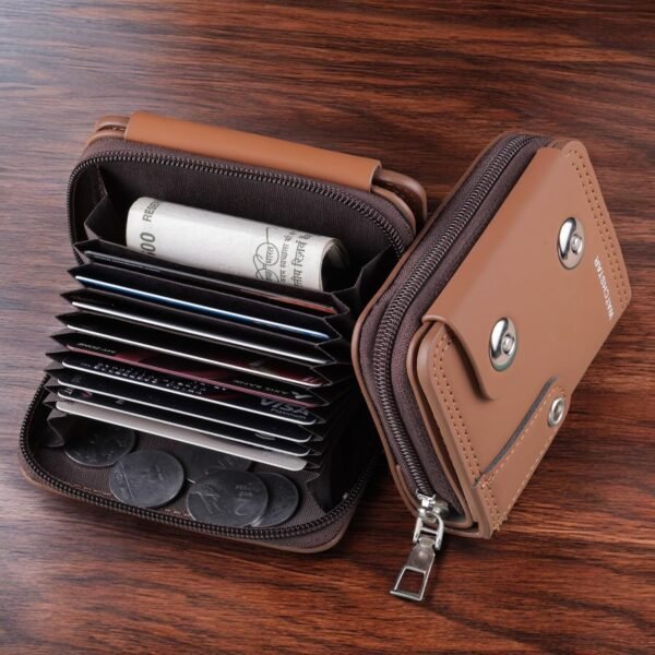 Blocking Zip Pocket Purse Lady Men Wallet Case Unisex Leather Card Holder