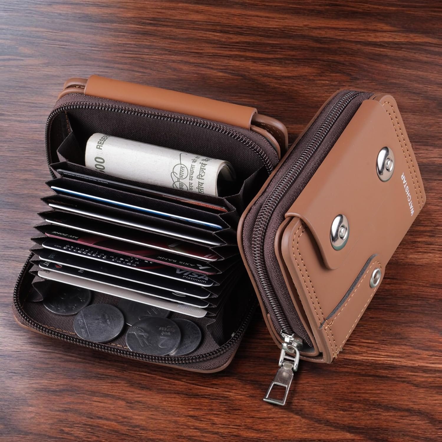 Blocking Zip Pocket Purse Lady Men Wallet Case Unisex Leather Card Holder